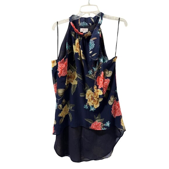 Sweet Pea Womens Sleeveless Floral Print Top Sz M Navy Polyester blouse - Picture 1 of 13